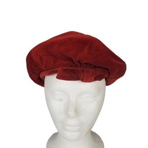 Vintage Mary Dobbs Original Red Beret With Bow Velvet Material 1960's